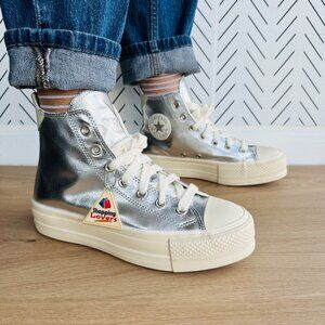 ⭐CONVERSE All Star Lift Hi 8.5 Women Shoes Metallic Silver Sneaker A09902C Glam⭐